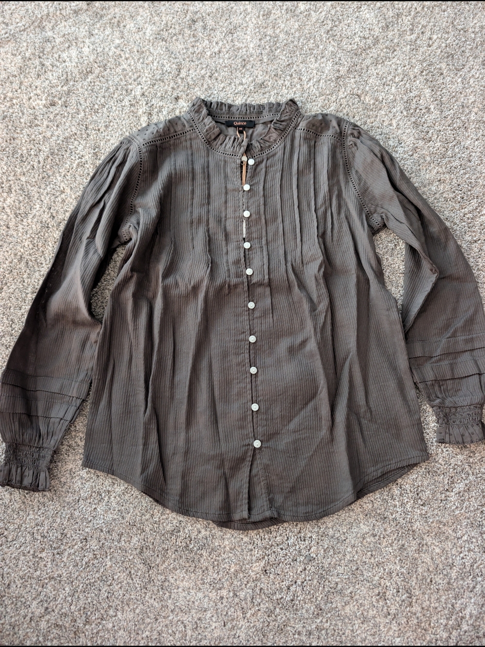 Quince Charcoal Organic Textured Cotton Peasant Blouse XS Boho